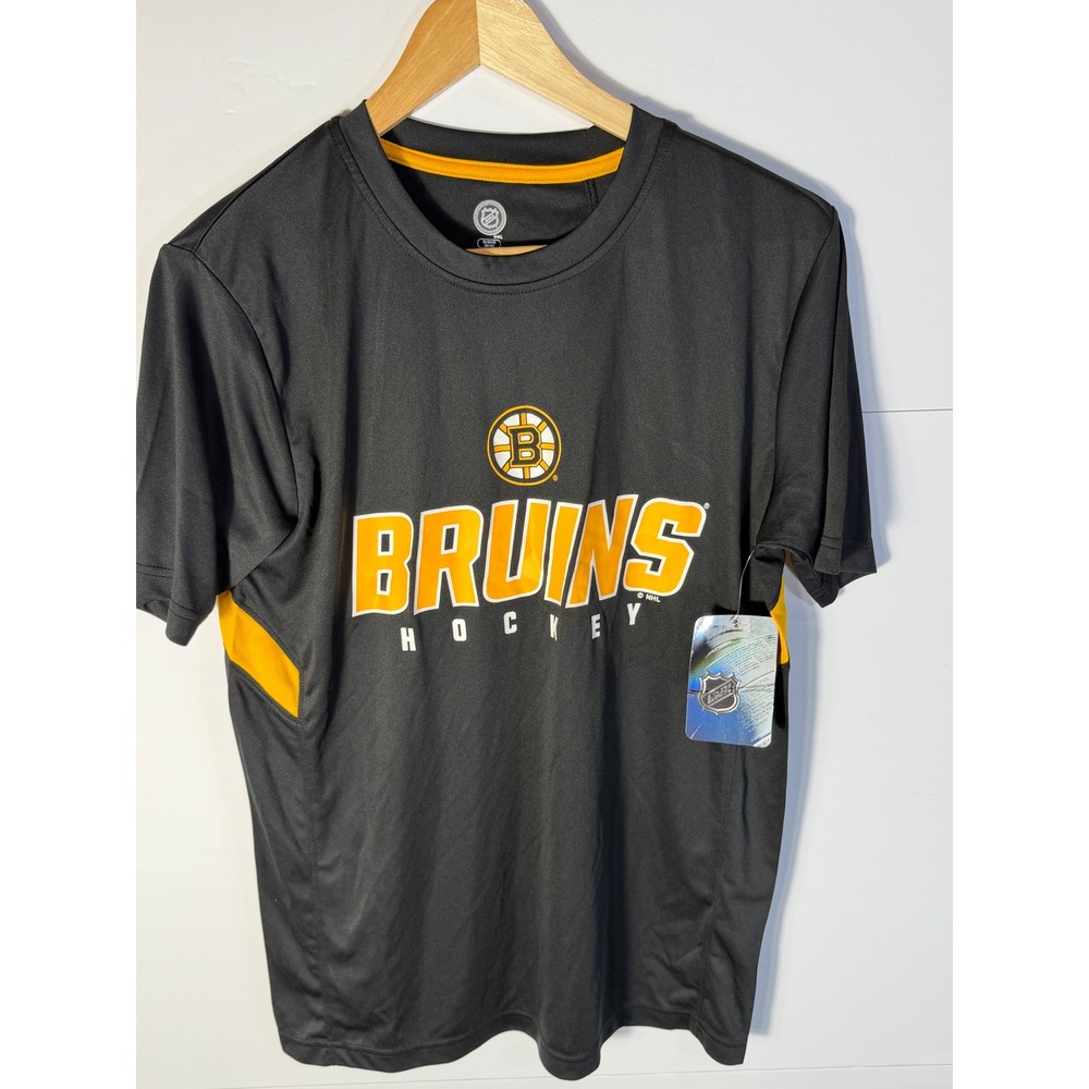NHL Boston Bruins Hockey Shirt Mens Medium Gray Gold Performance T-Shirt NWT